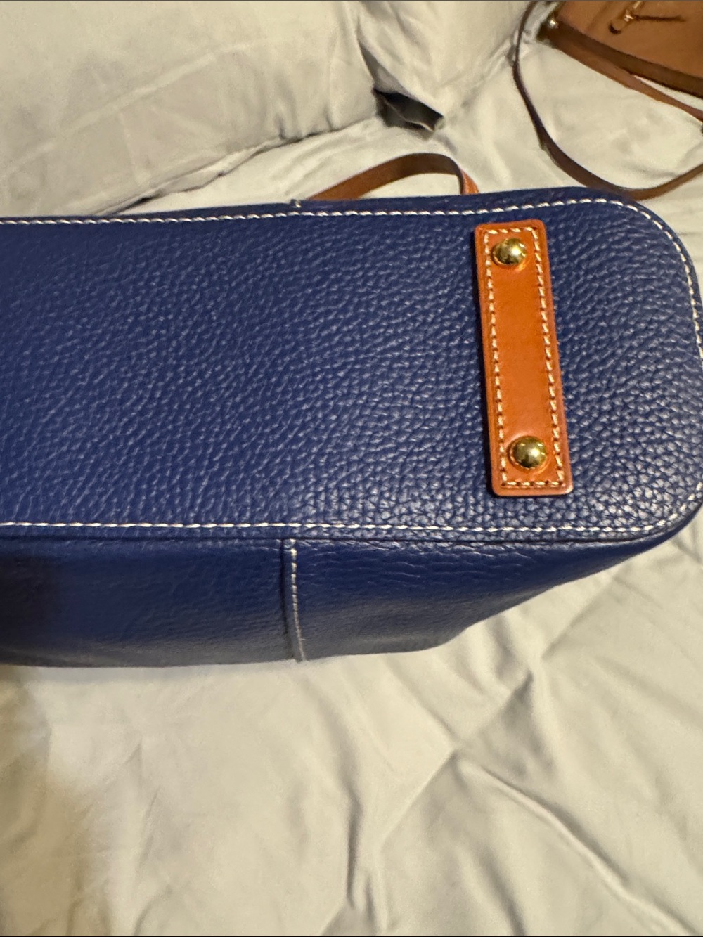 Dooney & Bourke Royal Blue Pebbled Leather Lexington shopper tote inc Brown Trim - Picture 7 of 8